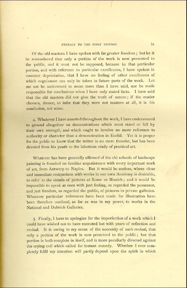 'Modern Painters' Volume I (1888 edition): Front Matter: First Preface: Page ix
