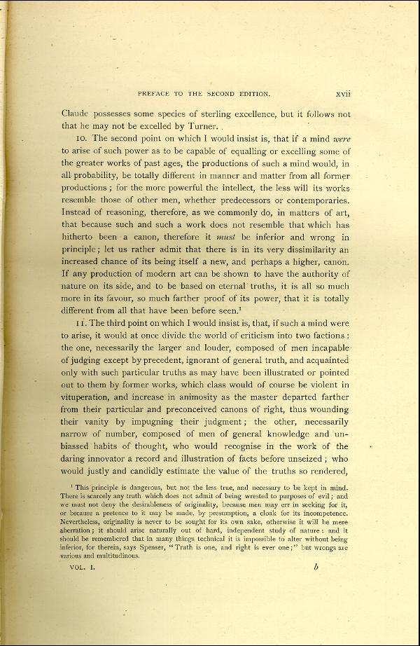 'Modern Painters' Volume I (1888 edition): Front Matter: Second Preface: Page xvii