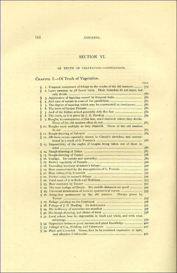 'Modern Painters' Volume I (1888 edition): Front Matter: Synopsis: Page lxii