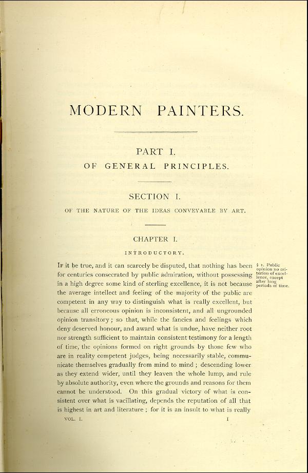 'Modern Painters' Volume I (1888 edition): Part I: Section I: Chapter I: Page 1