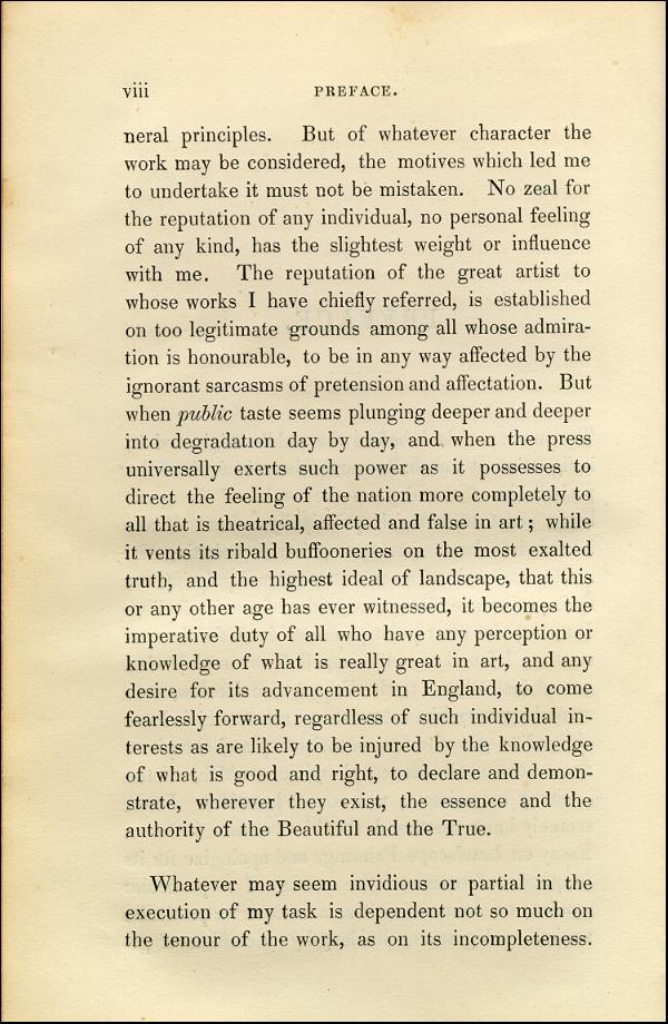 'Modern Painters' Volume I (1843 edition): Front Matter: Preface: Page viii