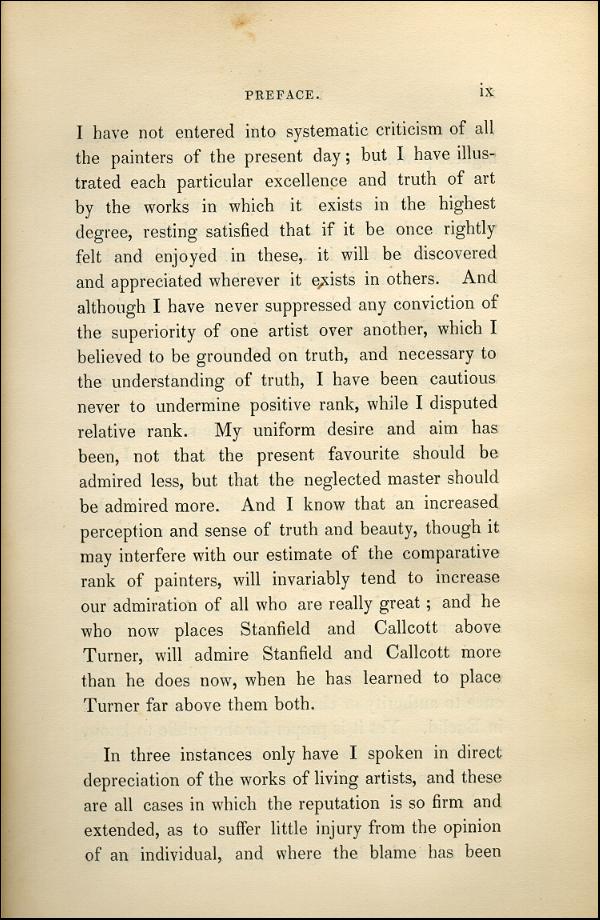 'Modern Painters' Volume I (1843 edition): Front Matter: Preface: Page ix