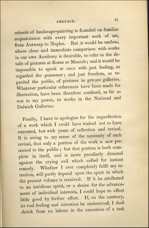 'Modern Painters' Volume I (1843 edition): Front Matter: Preface: Page xi