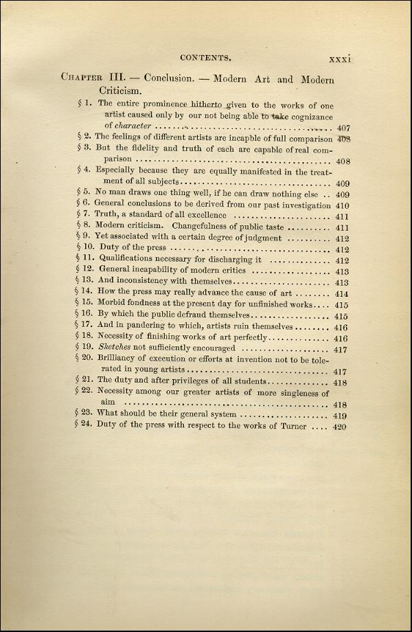 'Modern Painters' Volume I (1843 edition): Front Matter: Synopsis: Page xxxi