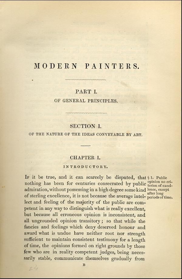 'Modern Painters' Volume I (1843 edition): Part I: Section I: Chapter I: Page 1