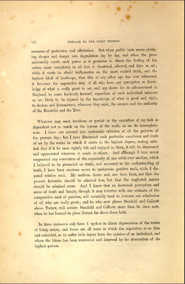 'Modern Painters' Volume I (1846 edition): Front Matter: First Preface: Page viii