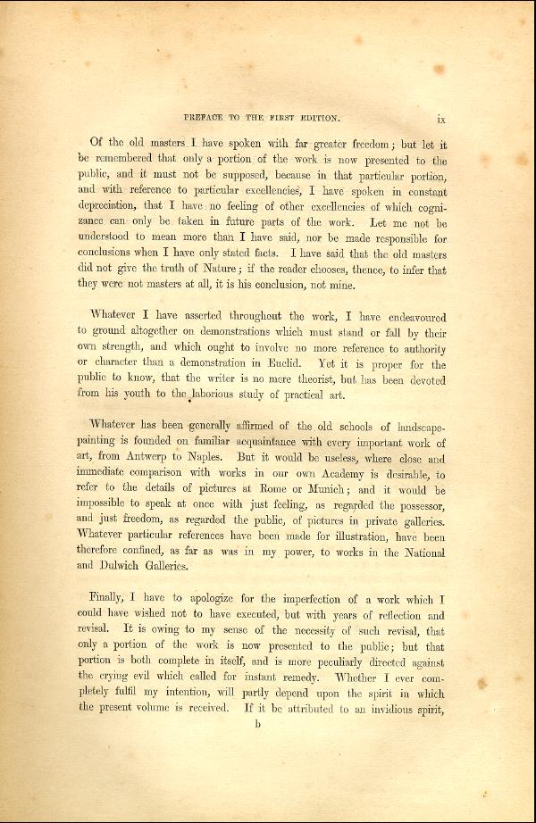 'Modern Painters' Volume I (1846 edition): Front Matter: First Preface: Page ix