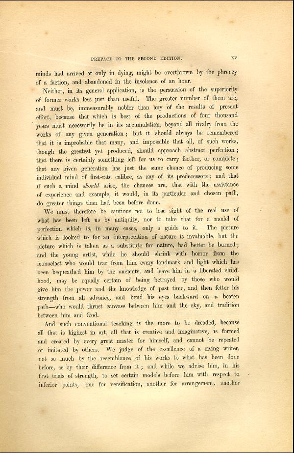 'Modern Painters' Volume I (1846 edition): Front Matter: Second Preface: Page xv