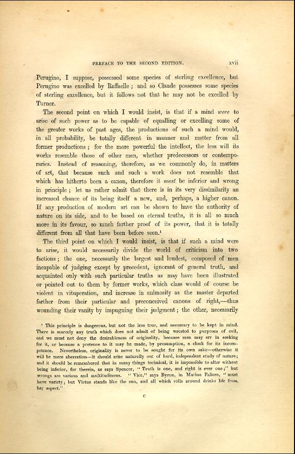 'Modern Painters' Volume I (1846 edition): Front Matter: Second Preface: Page xvii
