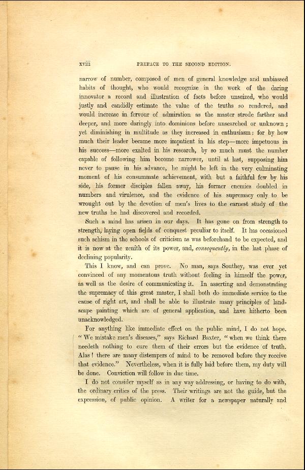 'Modern Painters' Volume I (1846 edition): Front Matter: Second Preface: Page xviii