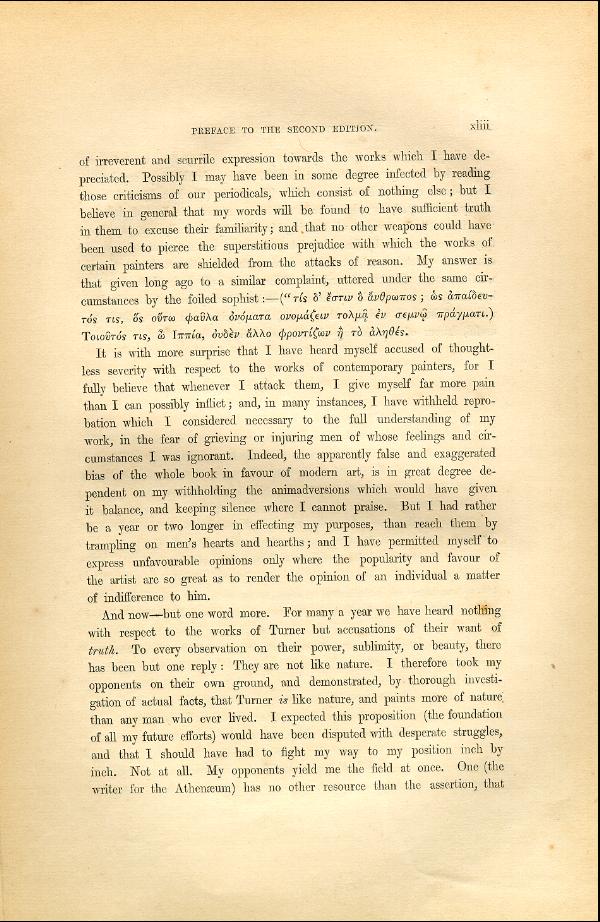 'Modern Painters' Volume I (1846 edition): Front Matter: Second Preface: Page xliii