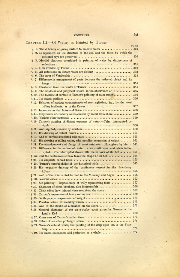 'Modern Painters' Volume I (1846 edition): Front Matter: Synopsis: Page lxi