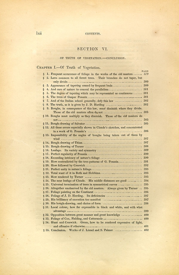 'Modern Painters' Volume I (1846 edition): Front Matter: Synopsis: Page lxii
