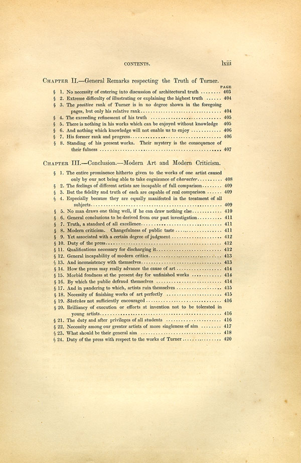 'Modern Painters' Volume I (1846 edition): Front Matter: Synopsis: Page lxiii