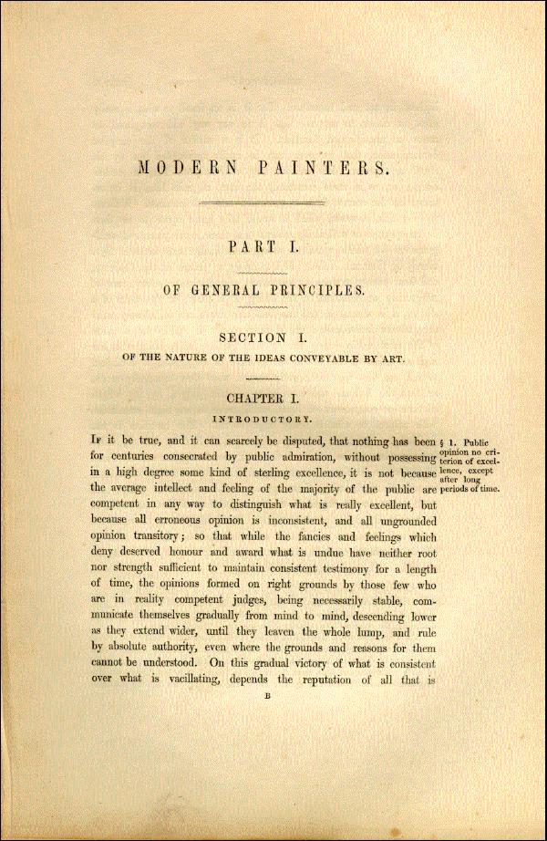 'Modern Painters' Volume I (1846 edition): Part I: Section I: Chapter I: Page 1