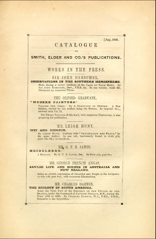 'Modern Painters' Volume I (1846 edition): Back Matter: Page 1