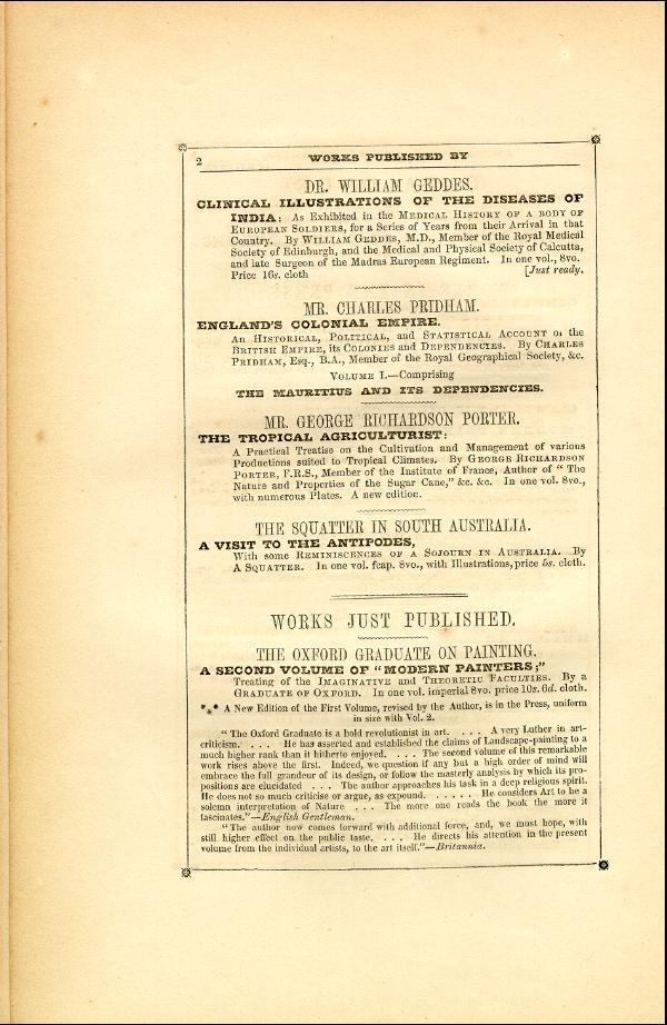 'Modern Painters' Volume I (1846 edition): Back Matter: Page 2