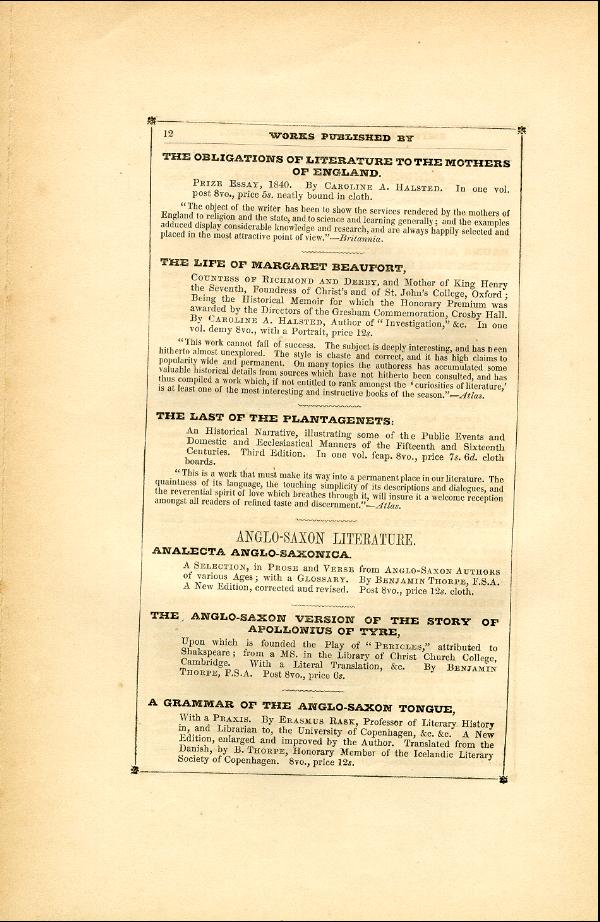 'Modern Painters' Volume I (1846 edition): Back Matter: Page 12