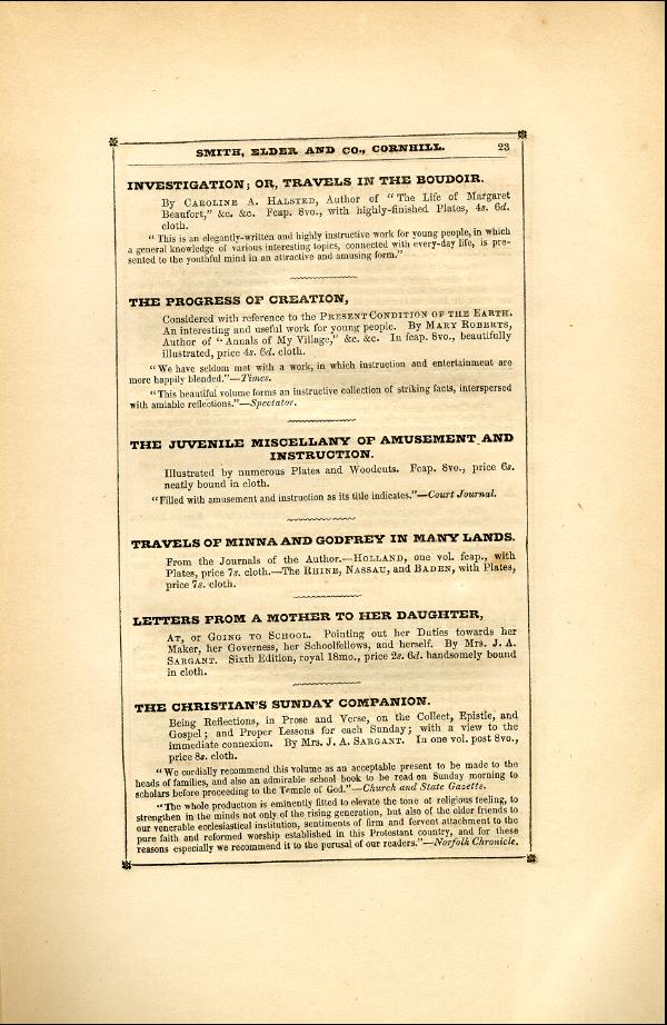 'Modern Painters' Volume I (1846 edition): Back Matter: Page 23