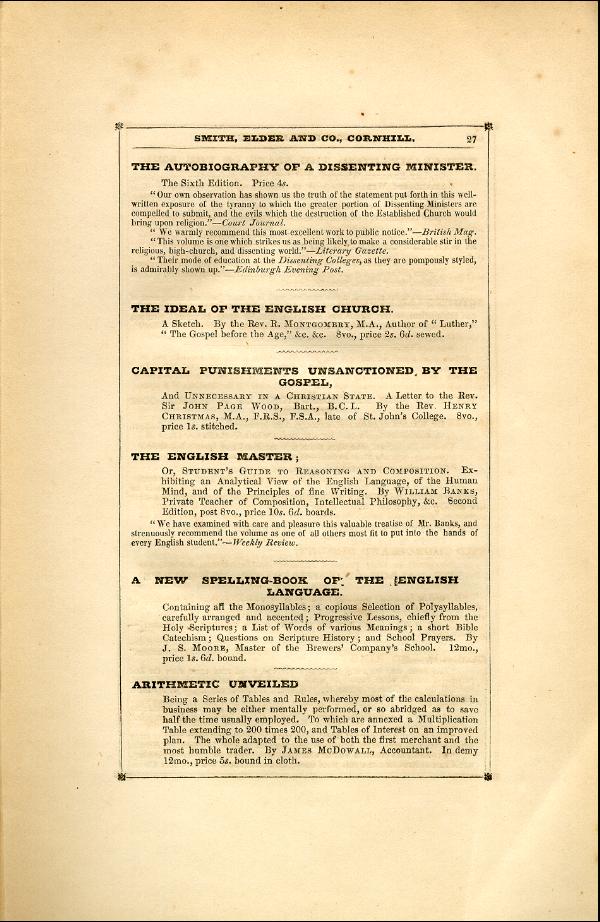 'Modern Painters' Volume I (1846 edition): Back Matter: Page 27