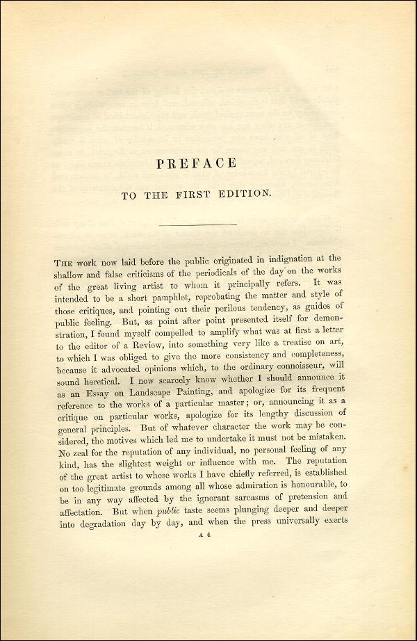'Modern Painters' Volume I (1851 edition): Front Matter: First Preface: Page vii