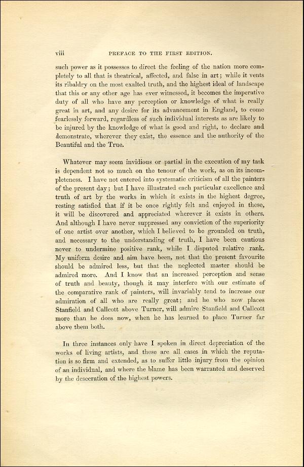 'Modern Painters' Volume I (1851 edition): Front Matter: First Preface: Page viii