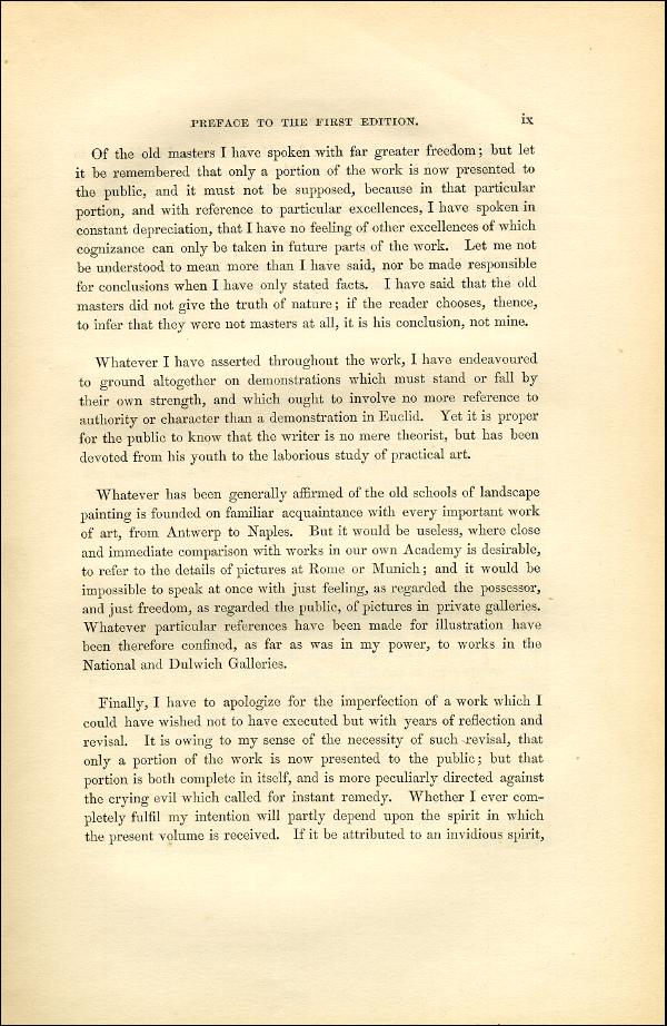 'Modern Painters' Volume I (1851 edition): Front Matter: First Preface: Page ix