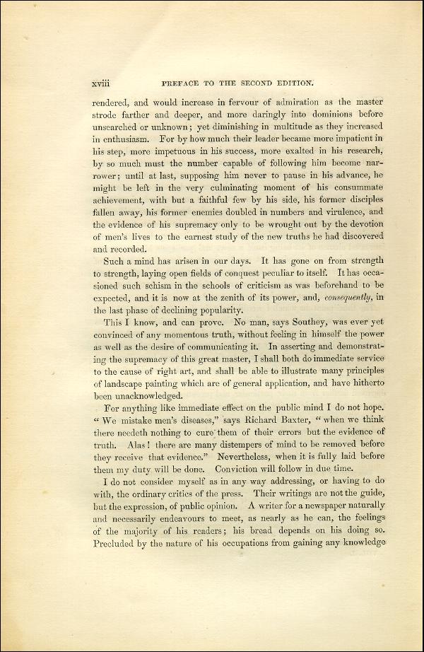 'Modern Painters' Volume I (1851 edition): Front Matter: Second Preface: Page xviii