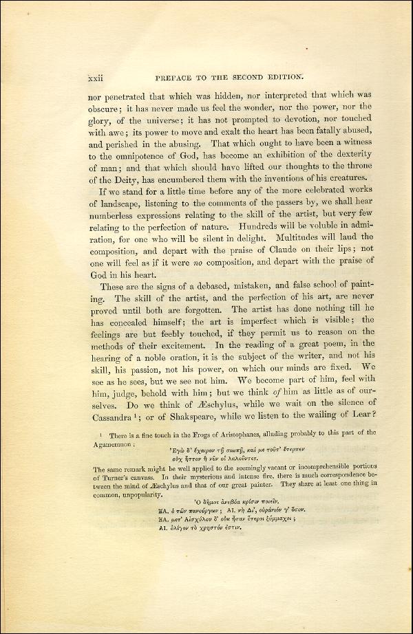 'Modern Painters' Volume I (1851 edition): Front Matter: Second Preface: Page xxii