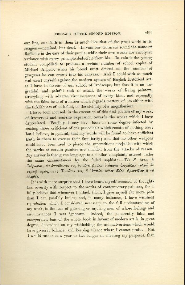 'Modern Painters' Volume I (1851 edition): Front Matter: Second Preface: Page xliii