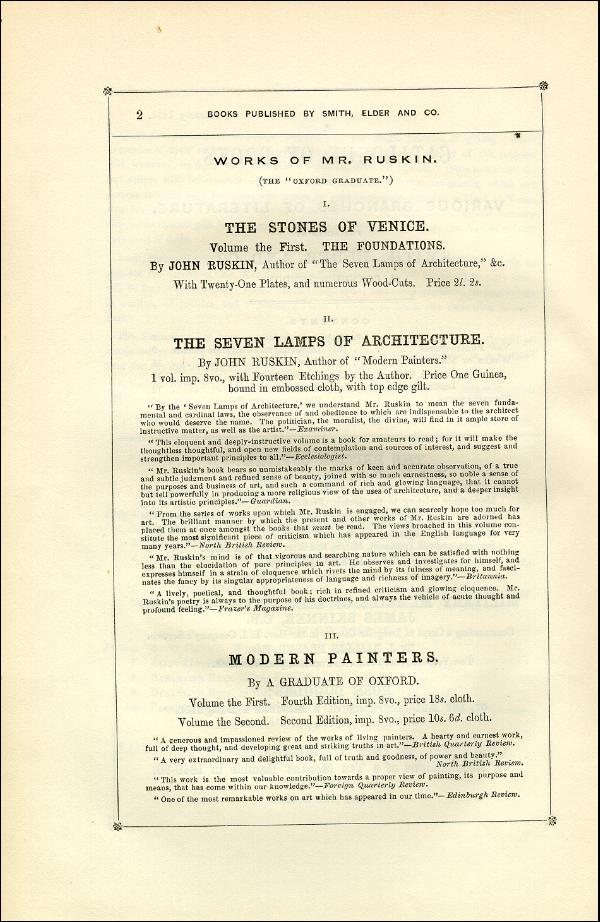 'Modern Painters' Volume I (1851 edition): Back Matter: Page 6