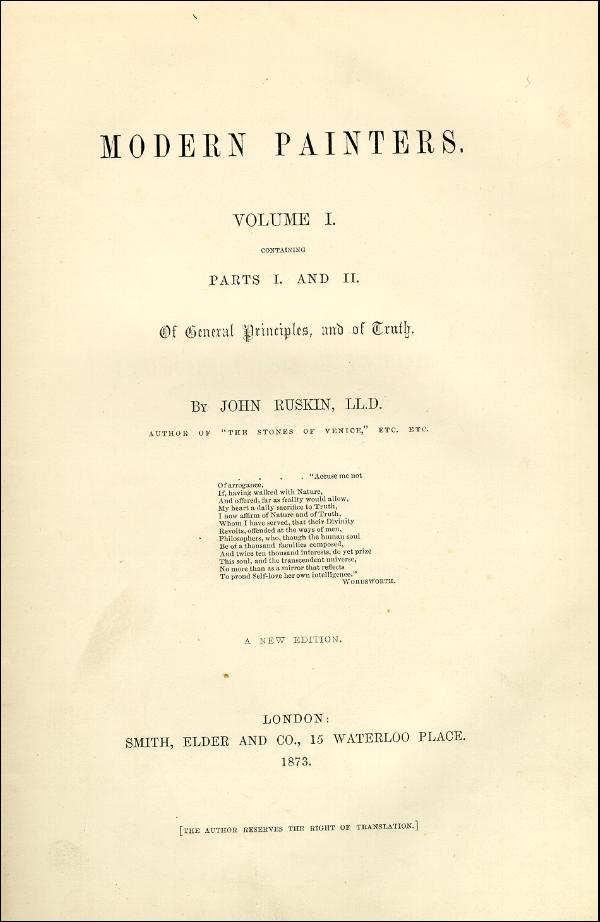'Modern Painters' Volume I (1873 edition): Front Matter: Title Pages: Page i