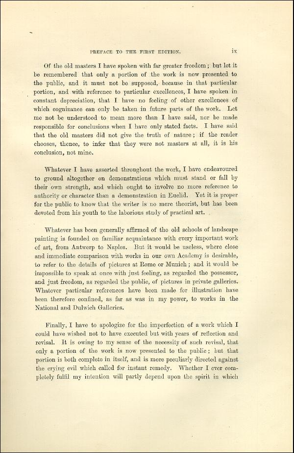 'Modern Painters' Volume I (1873 edition): Front Matter: First Preface: Page ix