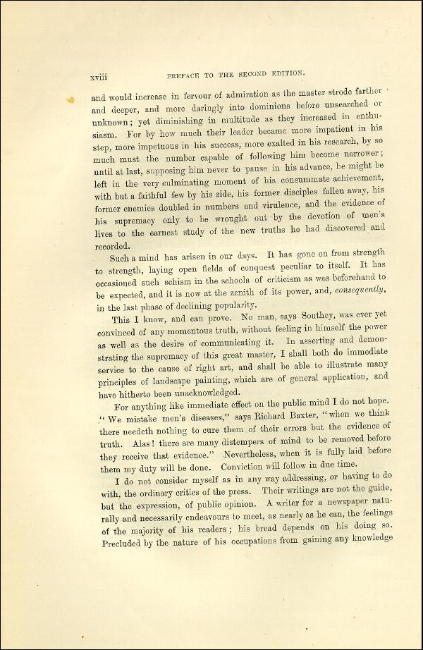 'Modern Painters' Volume I (1873 edition): Front Matter: Second Preface: Page xviii