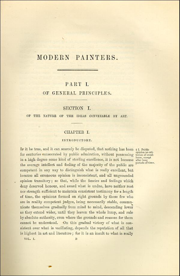 'Modern Painters' Volume I (1873 edition): Part I: Section I: Chapter I: Page 1