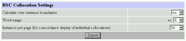 BNCweb collocation: Intermediate screen