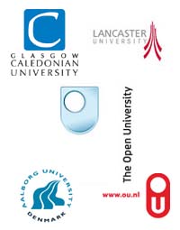 Logos for Lancaster University, Glasgow Caledonian, The Open University, Aalborg University