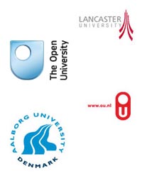 Logos for Lancaster University, The Open Universiteit Netherlands, The Open University, Aalborg University