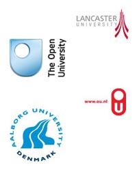 Logos for Lancaster University, The Open Universiteit Netherlands, The Open University, Aalborg University