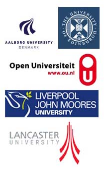 Logos for Lancaster University, The Open Universiteit Netherlands, The Open University, Aalborg University