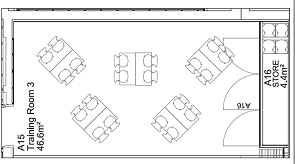 Floor plan of Training Room 3 (A15)