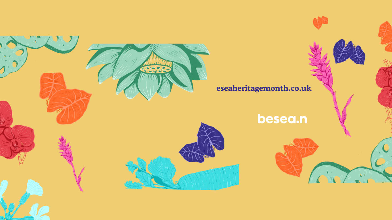 Colourful banner with the b.esean words and the website for ESEA