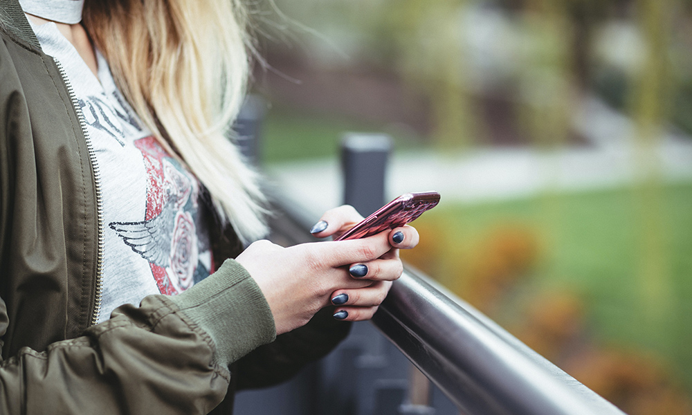 Student using mobile phone