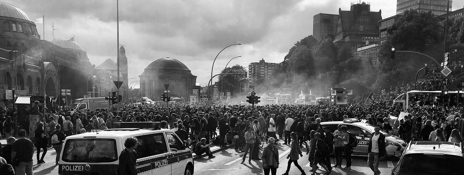 Black and white image of a demonstration in Italy.