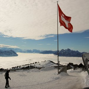 Swiss Flag on a mountain