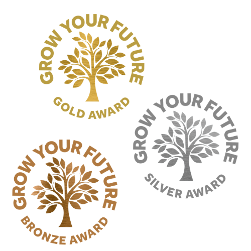 Grow Your Future Award Graphics in bronze, silver and gold on white background
