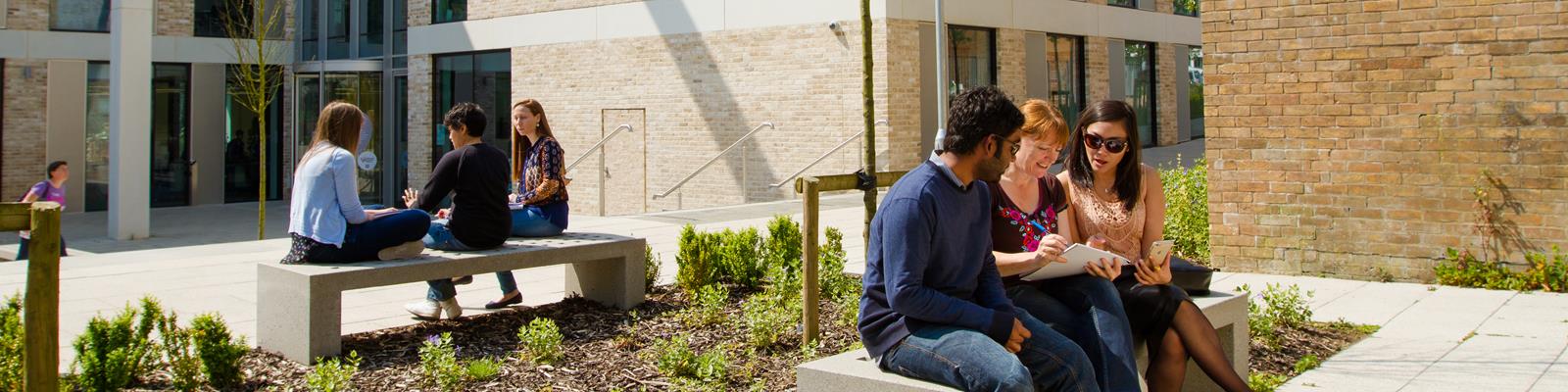 People chatting outside the engineering building