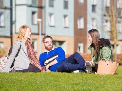 Students chatting near County