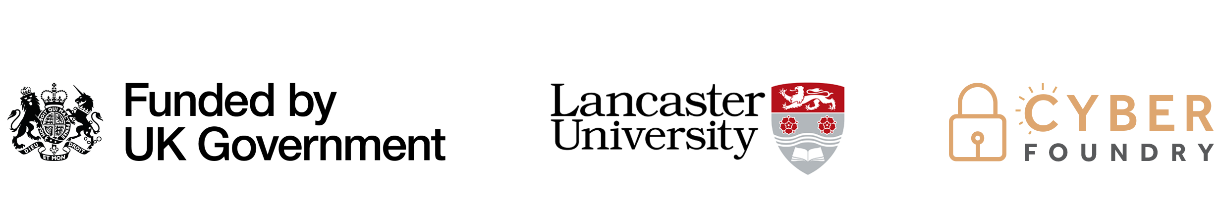 Logos associated with this project include: Funded by UK Government, Lancaster University and Cyber Foundry.