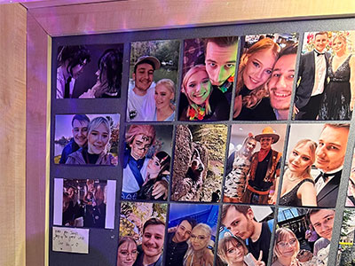 Photo collage of student Ella and her friends and family.